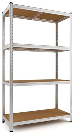 T-LoVendo - Estantería Metálica Almacenaje de Acero Galvanizado + 4 Baldas MDF, 140x70x30 cm, Modular, Baldas Ajustables, trastero, Garaje