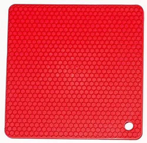 Silicone Trivet - Flexible Square Latex mat. Heat Resistant Durable Kitchen top Protective Hot Pot Coaster/Stand. Jar Opener/Pan Holder and Saucepan Grip.Non-Slip, Microwave Safe. Red