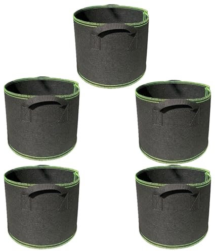 rflaueo 5-Pack 3 Gallon Plant Grow Bags Grow Bags Heavy Duty Thickened Nonwoven Aeration Fabric Pots with Handles for Vegetables Flowers Herbs Potato Tomato Carrot Strawberry(U144-5)