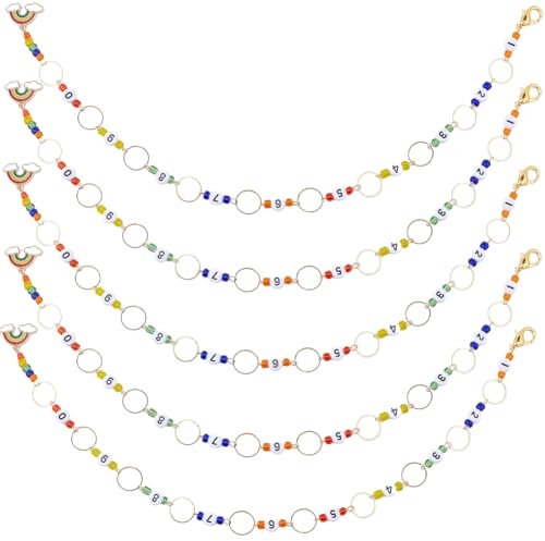SUNNYCLUE 1 Box Mit 6 Strickketten Reihenzählern Süße Perlen Mit Der Zahl 0~9 Häkel Maschenmarkierer Anhänger Emaille Regenbogen Anhänger Abnehmbare Reihenzählung Mit Karabinerverschlüssen Zum Basteln