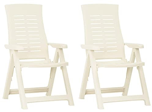 CIADAZ Verstellbare Gartenstühle 2 STK. Gartenmöbel, Balkonstühle, Hochlehner, Balkonmöbel, Bistrostuhl, Garten Stühle, Sit Möbel, Armlehnenstuhl, Kunststoff Weiß