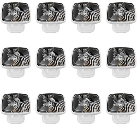 Square Kitchen Cabinet Knobs Handles,Knobs for Dresser Drawers,12Pcs,African Zebra,Cabinet Door Knobs