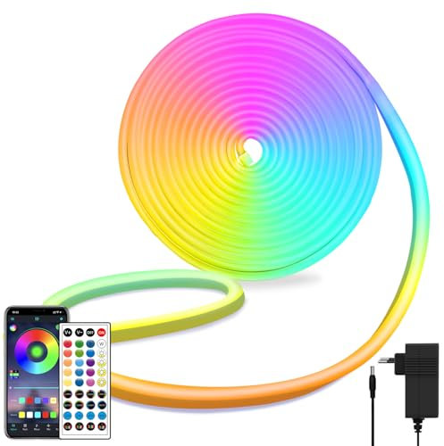 segrass LED neon Lights Strip,DC 24V 5M RGB LED neon Light Strip APP Fernbedienungen Steuerung Flexible Waterproof Neon LED Strip Lights for Bedroom,Spielzimmer,Outdoors Décor