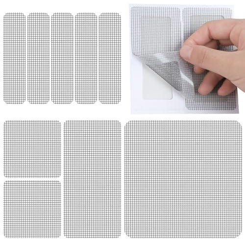 REDTRON Kit de réparation de moustiquaire de fenêtre auto-adhésive, 90 pièces patchs de réparation pour moustiquaire, auto-adhésif avec ruban adhésif réparation