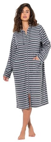 Ulla Popken Damen große Größen Übergrößen Plus Size Bademantel, Streifen, 2-Wege-Zipper, Langarm, Frottee