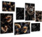 Novart Bilder Blumen Abstrakt - KOMPLETT AUFHÄNGFERTIG - Schwarz Gold Wohnzimmer Schlafzimmer Flur - 7 Moderne Mood-Bilder - N036472a