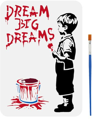 FINGERINSPIRE Big Dreamer Schablone Zum Malen 21x29.7cm Ausgehöhlte Banksy Graffiti Vorlage Mit Pinsel Dream Big Dreams Malschablone Boy Dreams Schablone Banksy Themenvorlage Für Heimwerker