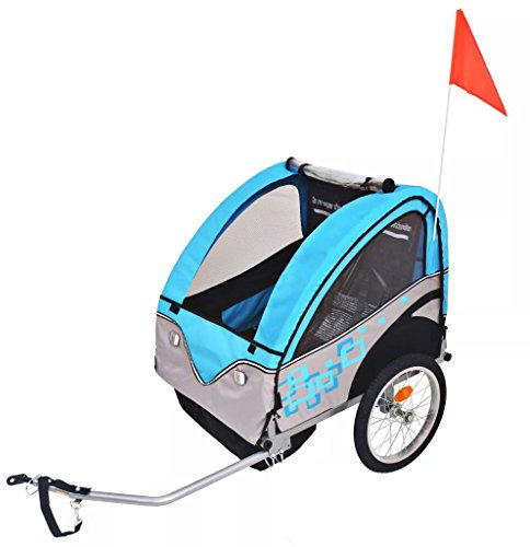 Iiaky Kinder Fahrradanhänger Grau und Blau 30 kg AnhäNgerkupplung FüR Fahrrad - 91373