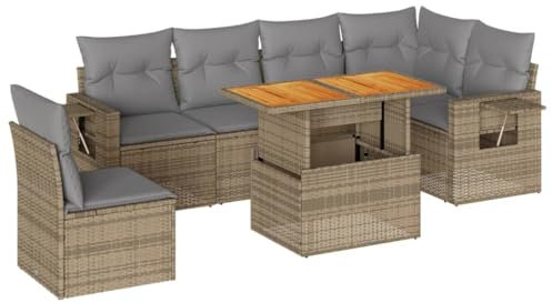 vidaXL 7-TLG. Garten-Sofagarnitur mit Kissen Beige Poly Rattan, Outdoor Sofagarnitur, Gartensofa Set, Lounge Set, Sofagarnitur Terrasse