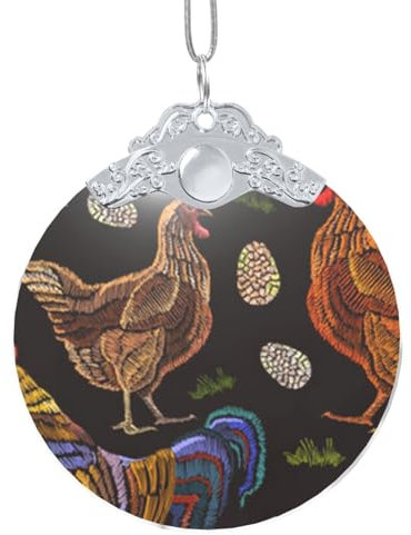 WSHFFILO Weihnachtsbaumschmuck mit Huhn-Aufdruck, rund, Glas