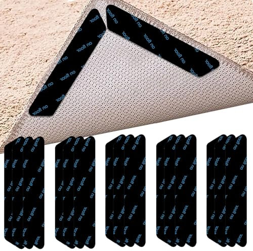 YOURKAY 24 Pezzi Adesivi Ferma Tappeti, 13 * 2,5 cm Antiscivolo per Tappeti, Ferma Tappeto Riapplicabile per Il Fissaggio della Moquette (Nero)