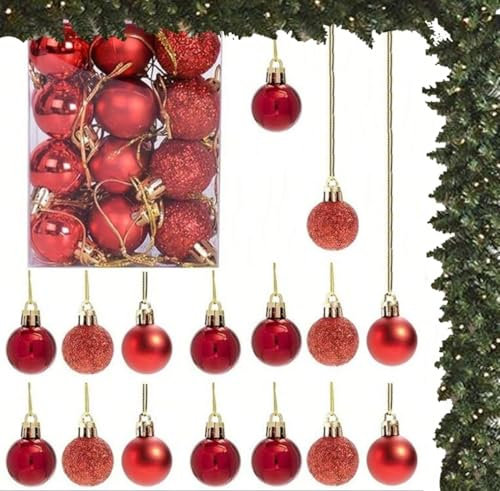 Juego 24 Bolas Navidad Roja | Adorno Navideño | Decoración Árbol Navidad | Bolas plástico 3 cm | Buró design (Rojo)