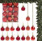 Juego 24 Bolas Navidad Roja | Adorno Navideño | Decoración Árbol Navidad | Bolas plástico 3 cm | Buró design (Rojo)
