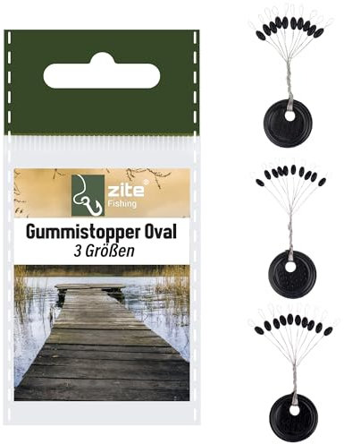 Zite Fishing Gummistopper Set Angeln | Schnurstopper 3 Größen S, M, L | Zylinder-Form oder Ovale Rubber-Stopper | Posenstopper mit Aufziehhilfe als Vorfach-Zubehör (oval)