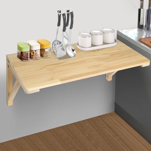 WindWilder Klapptisch Wand Wandklapptisch Aus Holz, 80x50cm Klappbarer Wandtisch Küchentisch Kindertisch, Platzsparender Wandtisch Klappbar für Küche Zimmer Wohnzimmer Kinderzimmer (80x50cm)