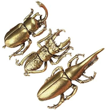VBQFDPH 3 Stück Messing-Insekten-Ornamente, Heimdekoration, exquisite Miniatur-Statuen, langes Horn, Käfer, Schreibtischdekoration, Handwerk, Geschenk, Messing, Tee, Insekten, Zuhause, Wohnzimmer,