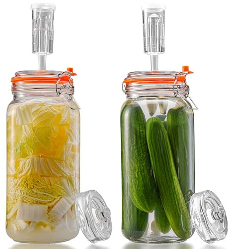 SwiftSlot Lot de 2 bocaux de fermentation de 2 L avec poids et sas - Kit de fermentation pour choucroute, kimchi, kombucha, kéfir et cornichons