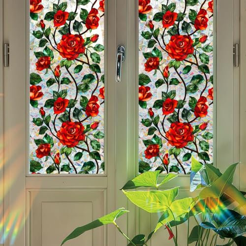 Milchglasfolie 43x100 cm Rot Grün Elegant Fensterfolie Badezimmer Sichtschutzfolie Fenster Büro Fensterfolie Blickdicht Wiederverwendbar Folie Fenster Sichtschutz Fenster Folie 1 Stück