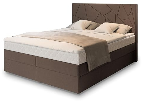 Masseno Boxspringbett TRANI 180x200 cm Komplett-Set mit Matratze und Topper, Polsterbett mit Zwei Bettkästen -Braun, INARI 24