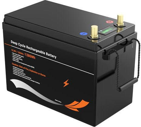 Batterie Lithium 12V(12.8V) 100Ah, Batterie LiFePO4 Rechargeable avec BMS 100A, 4000+ Cycles, Pour Camping Car, Système Off-Grid, Bateau, Caravane, Solaire