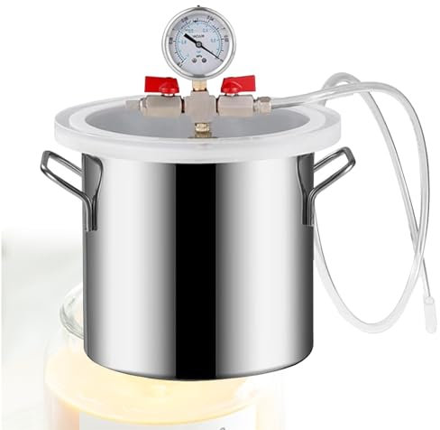 Große Epoxid Vakuumkammer Vakuumkammer mit Manometer Vakuum Entschäumungsfass aus Edelstahl Entgasungskammer Harzfalle Vacuum Chamber,35L