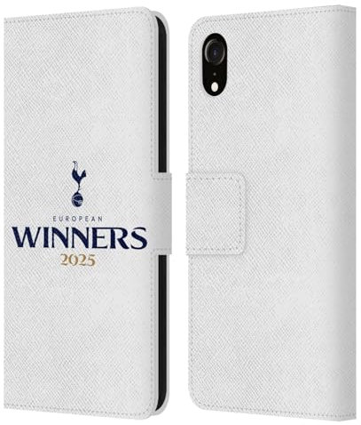 Head Case Designs Offizielle Tottenham Hotspur F.C. Weiß 2025 Europäische Sieger Leder-Wallet-Hülle Kompatibel mit Apple iPhone XR