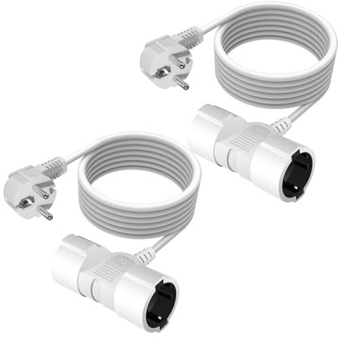 2 Stück Doppelstecker für Steckdose, 2-in-1 Verlängerungskabel, 50cm 2 Polig 250V Verlängerung Netzkabel, Verlängerungskabel Flachstecker für TV PC Computer Monitor für Hause Büro Reisen, 2500W