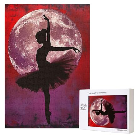Ballerina Dance Printed Jigsaw Puzzle with Storage Box, Wooden Puzzle for Adults and Kids, 300 Pieces Family Fun Decorative Game