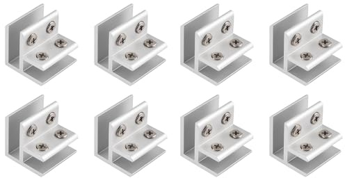 INCREWAY Lot de 8 clips réglables à 90 degrés pour étagère en verre carré argenté pour panneau de clôture en verre, vitrine, armoire à vin (8 à 10 mm)