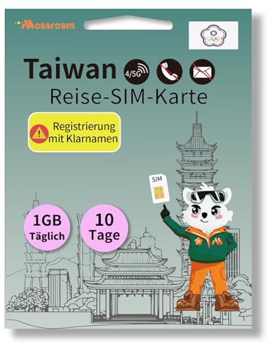 Taiwan 4G/5G LTE Prepaid-SIM-Karte – 1 GB Highspeed-Daten, 10 Tage unbegrenztes Roaming für Reisen (sofortige Aktivierung)