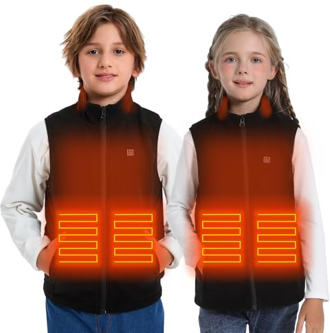 VENTROLLO Kids Heated Fleece Vest with Battery Pack, 9 Heating Zones Warmer Youth Electric Heating Vest for Girls Boys, Heated Thermal Outerwear for Winter Outdoor Hiking, M