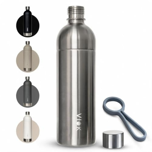 Flasche für Aarke Carbonator 3 & 2, Smeg, Brita SodaOne, Sodapop Cooper & Philips GoZero – 1,3L Edelstahl Ersatzflasche, spülmaschinenfest, Alternative Aarke Flasche - mit Tragegriff (1, silber)