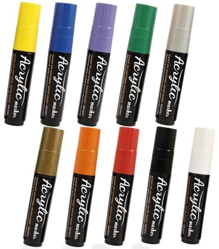 Eyoulife 10 Stück 3 in1 Multi-Line Acrylstifte Breit 15mm Graffiti Stifte Wasserfeste Langlebige Graffiti Marker für Holz Glas Metall Karton Kunststoff Stein