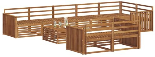 vidaXL Outdoor-Sofagarnitur 9 pcs Natur, Garten, modernes Sofa für draußen, schicke Lounge-Möbel, haltbar und bequem für Deine Terrasse