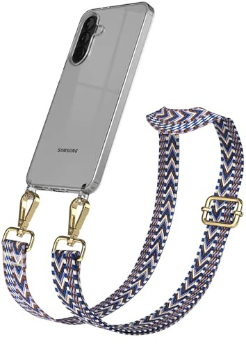 EAZY CASE Handykette - Verstellbares Taschenband kompatibel mit Galaxy A37, Schulterriemen, Handykordel mit Silikon Hülle, Umhängetasche, Blau Weiß Gold