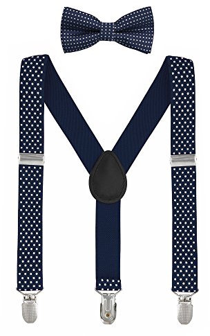 Baby Kinder Hosenträger mit Fliege Punkte Elastisch Gürtel 3 Clips Y-Form Jungen Mädchen Hosen Röcke Tutu Shorts Suspender - Marineblau