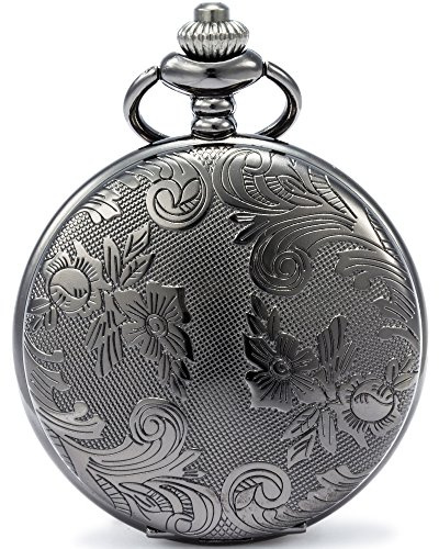 SEWOR Blumen Fall Shell Zifferblatt Japanisches Quarz-Uhrwerk Taschenuhr mit Fashion Double Kette (Metall & Leder)