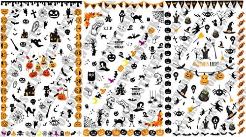 AWS Multipack 3 Sheets Nail Art Water Decals Halloween Party Nail Stickers Witch Sheet Stickers Transfer Treat Trick Treat Pumpkin Ghost Candy Pumpkin