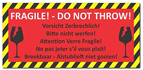 12 Stück Aufkleber Vorsicht zerbrechlich DIN lang (210 x 98mm) Folienaufkleber (Auf-525) Bitte nicht werfen