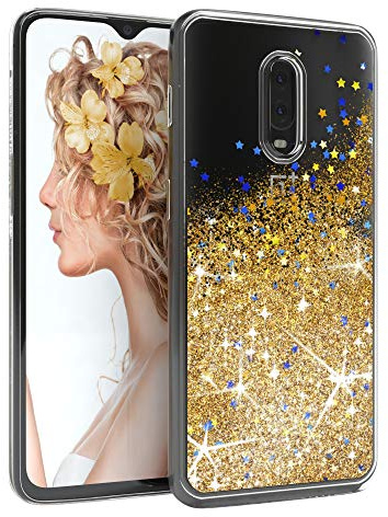 EAZY CASE Hülle kompatibel mit OnePlus 6T Schutzhülle mit Flüssig-Glitzer, Handyhülle, Schutzhülle, Back Cover mit Glitter Flüssigkeit, TPU/Silikon, Transparent/Durchsichtig, Gold