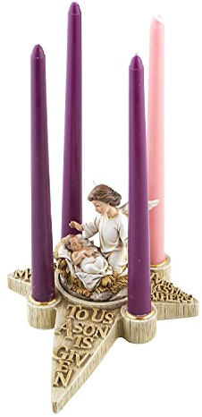Avalon Gallery Sculpted Resin Advent/Christmas Candle Holder, 7.25 x 9.75, Angel Nativity Wreath
