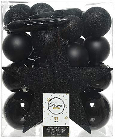 Christmas-Decorations 33er Set Kunststoff - Weihnachtskugeln Mix mit Sternspitze Schwarz