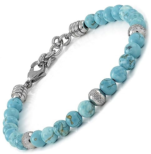 10:10 Edelstahlarmband und 6 mm Türkissteine, Armband für Damen und Herren. Verstellbares Armband Made in Italy…
