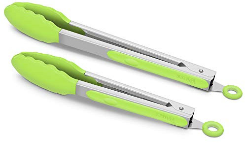 Premium-Silikon-Set mit 2 Kochzangen, 22,9 cm und 30,5 cm, BPA-frei, antihaftbeschichtet, Edelstahl, Grillen, Lebensmittelzange, Grün