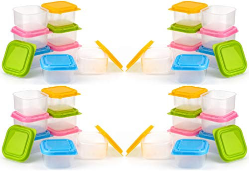 HOMESHOPA Plastic Mini Storage Boxes, 24 Pack Small Baby Weaning Feeding Freezer Food Pots, Airtight Colourful Storage Containers, Stackable Reusbale Pots to Store Fruit, Sauce, Condiments, Snacks