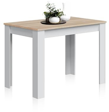 Habitdesign Mesa Auxiliar Fija, Mesa Cocina, Acabado en Color Blanco Artik y Roble Canadian, Modelo Cloe, Medidas: 109 cm (Ancho) x 67 cm (Fondo) x 78 cm (Alto)