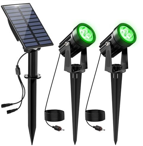 NATPOW Solar Gartenleuchte, Gartenstrahler Solar LED Solarstrahler Solarlampen für garten Außen, IP65 Wasserdicht, 2 Helligkeitsstufe Dusk to Dawn Gartenbeleuchtung für Bäume, Hof, Gartenweg(Grün)