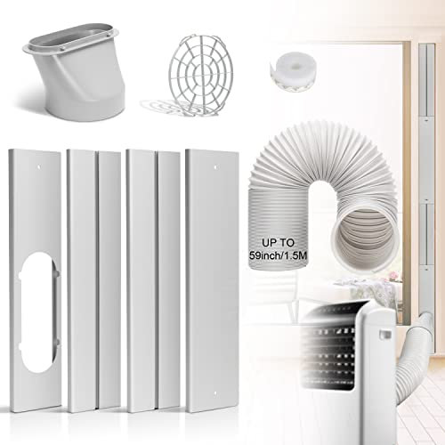 Portable Air Conditioner Window Door Kit with 5.9” Diameter Anti-clockwise Exhaust Hose, Adjustable AC Vent kit with Coulper PVC Seal for Sliding Window and Door (Window kit with 1.5m Hose)