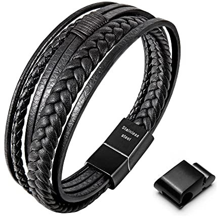 Speroto Lederarmband für Männer (Schwarz Style C, 20cm)