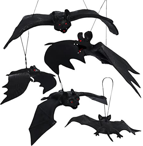 Halloween Bats Dekoration, 5Pcs Hängen Vampir Fledermäuse, Halloween 3D Fledermäuse,Halloween Horror Party,Halloween-Spielzeug Realistische Fledermaus Gruselige,Halloween Party Deko, Partyzubehör Set
